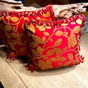 Rich red n gold silk feather down accent pillows